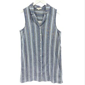 Beach Lunch Lounge Linen Blend Dress Size Large Fully Lined Blue Stripe